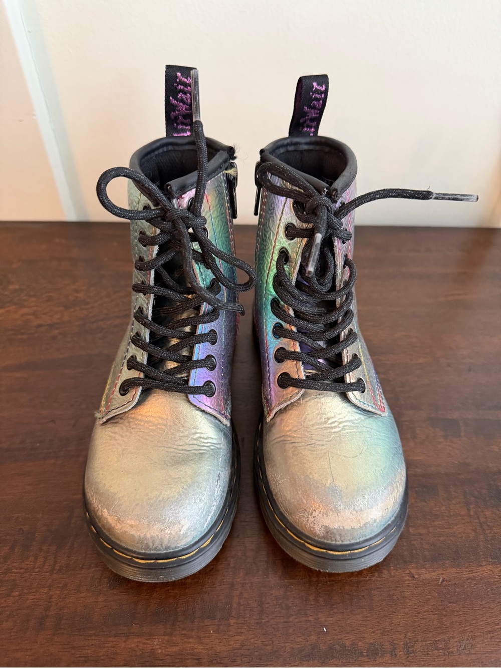 Dr. Martens Junior 1460 Rainbow Leather Lace Up Boots - Picture 2 of 12